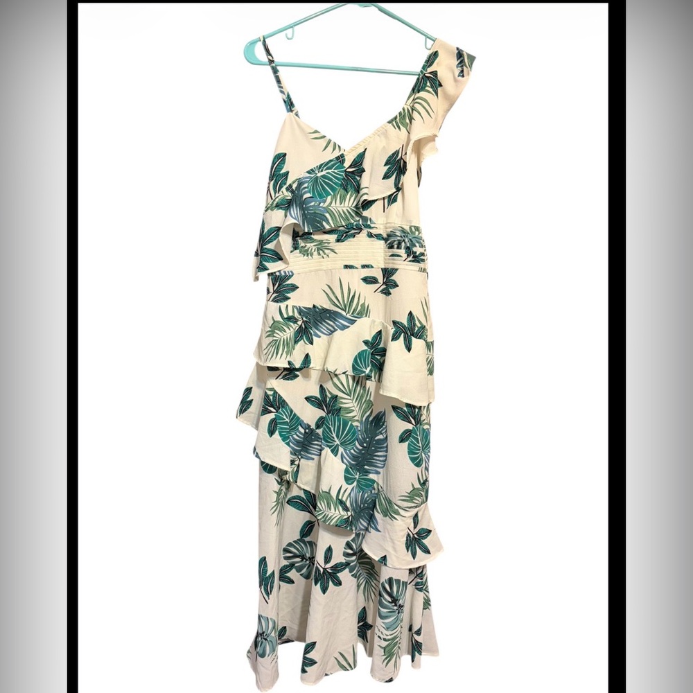 Walter Baker Tropical Inez Leaf Ruffle Maxi Dress Medium One Shoulder - Picture 4 of 7